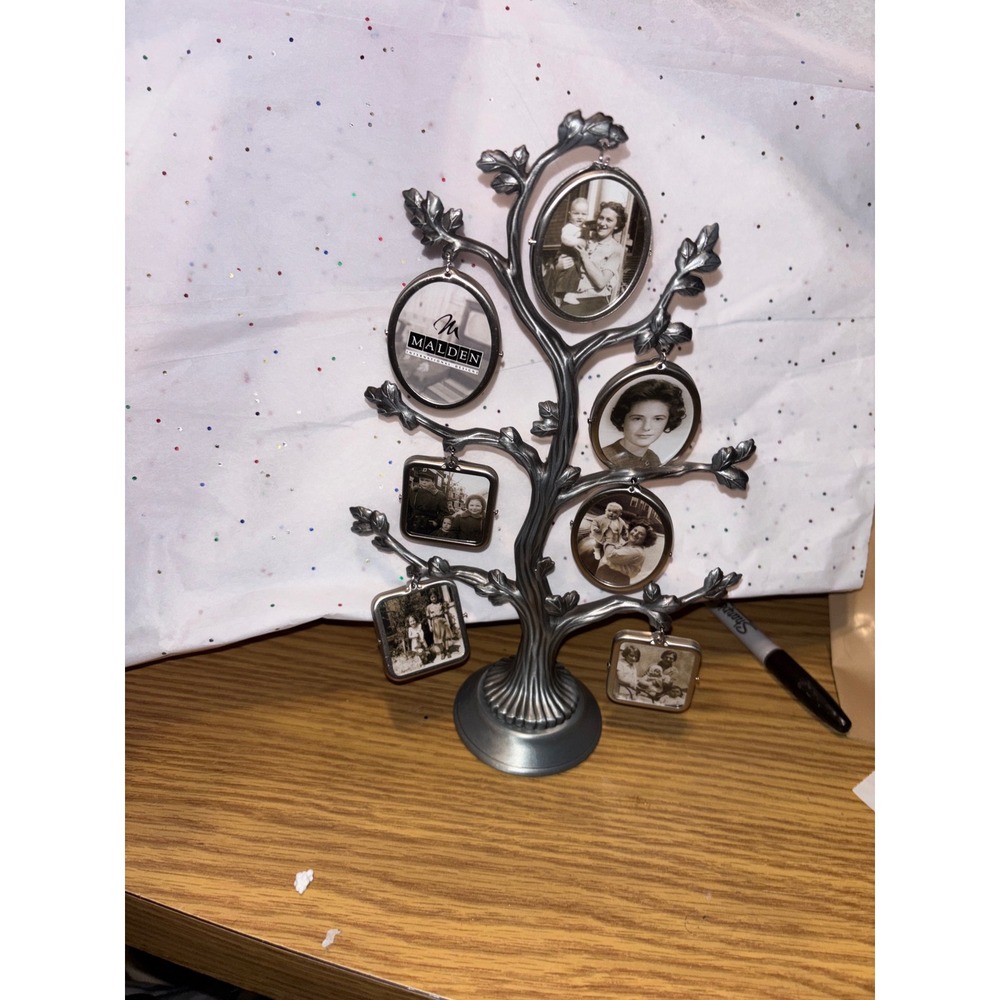 Malden International Designs Silver Metal Family Tree 6 Hanging Photo Frames